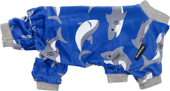 Fitwarm Shark Dog Pajamas, Dog Clothes for Small Dogs Girl Boy, Pet Onesie with Feet, Cat Outfit, Lightweight Velvet, Royal Blue, Large