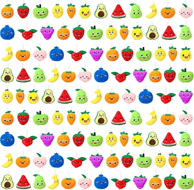 Libima 150 Pcs Mini Stuffed Animals Sea Animal Fruit Plush Keychain Set for Carnival Birthday Classroom Prizes Decoration for Clothes (Fruit)
