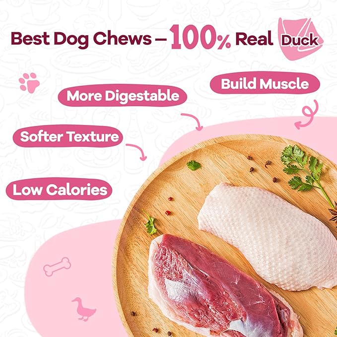 Duck Dog Chews, Donut Rawhide Treat, Long Lasting Rawhide Ring, Natural w/Taurine, 12.5oz