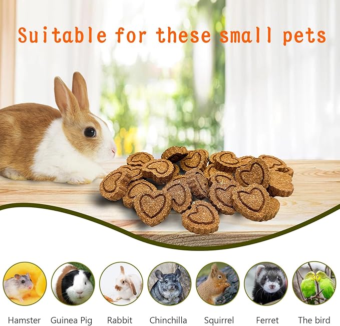 36PCS Bunny Chew Toys, Grinding Natural Carrot Grass Cake Treats for Rabbits Guinea Pigs Chinchillas Gerbils Hamsters Improves Dental Health(Carrot Heart-Shaped GrassCake)