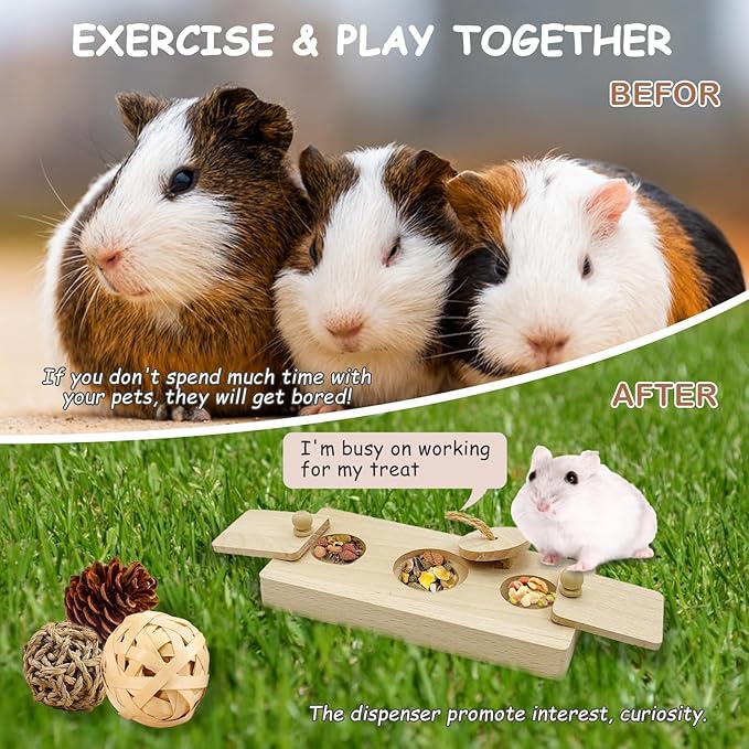 Hamiledyi Guinea Pig Foraging Toys Interactive Wooden Rabbit Toys Sniff n' Snack Rabbit Treats Bunny Toys Interactive Hide Treats Puzzle Snuffle Game for Rabbit Chinchilla Bunny Rats Gerbils (2 Sets)
