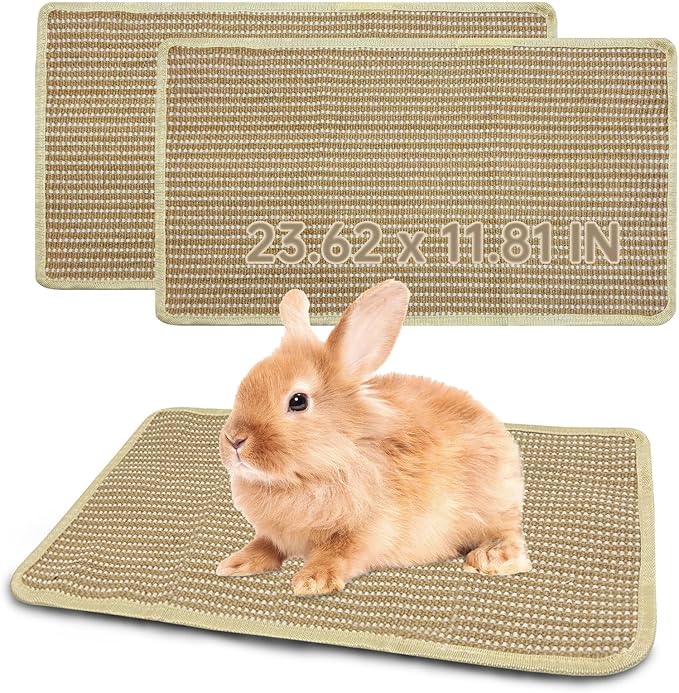 Hamiledyi 2 Packs Rabbit Scratching Pads Natural Sisal Scratcher Mats Sturdy Grinding Claw Pads Rabbit Cage Accessories for Guinea Pig Cat Bunny Chinchilla Protect Furniture (23.62"x11.81")