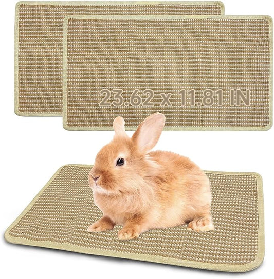 Hamiledyi 2 Packs Rabbit Scratching Pads Natural Sisal Scratcher Mats Sturdy Grinding Claw Pads Rabbit Cage Accessories for Guinea Pig Cat Bunny Chinchilla Protect Furniture (23.62"x11.81")