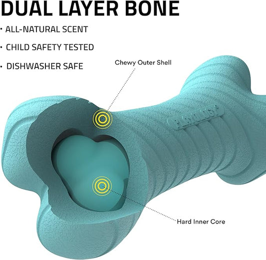Playology Dog Toys | Dual Layer Bone Durable Chew Toy Bone for Dogs (Value 2-Pack) | Small Peanut Butter Scented Toy - Easy to Clean and Made from Non Toxic Materials