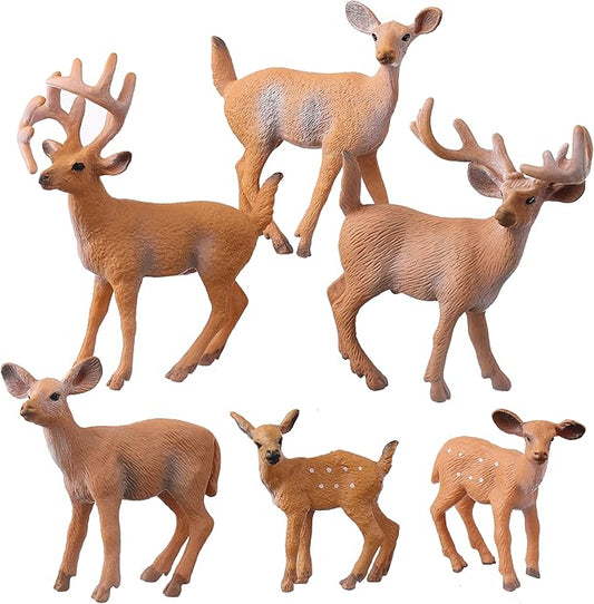 Deer Animal Figures, 6PCS Realistic Plastic Woodland Figurines – Forest Animal Toys for Kids, Christmas Decorations, Birthday Cake Toppers, Educational Gifts