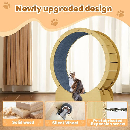 45'' Cat Exercise Wheel for Indoor Cats, Cat Running Treadmill Wheel with Detachable Carpet & Toy for Running/Walking/Training, Suitable for Most Cats