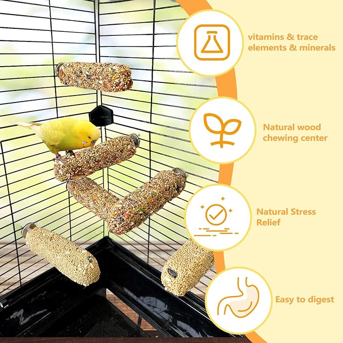 6PCS Parakeet Treat,Natural Parrots Treat Sticks,Vegetable & Grain Style Crunch Sticks,Bird Treats for Cockatiel Budgies Lovebirds Canary Conure Finches