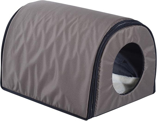 PawHut Dome Heated Cat House Portable and Waterproof Pet Shelter for Kitty in Winter, Brown