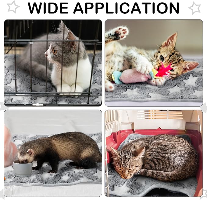 Tudomro 8 Pcs Guinea Pig Bedding Cage Liners Bulk Blankets Small Animal Flannel Throw Bedding Waterproof Absorbent Reusable Pet Pee Sleep Mat Pad Cover for Hamster Ferret(Grey Star,16 x 24 Inch)