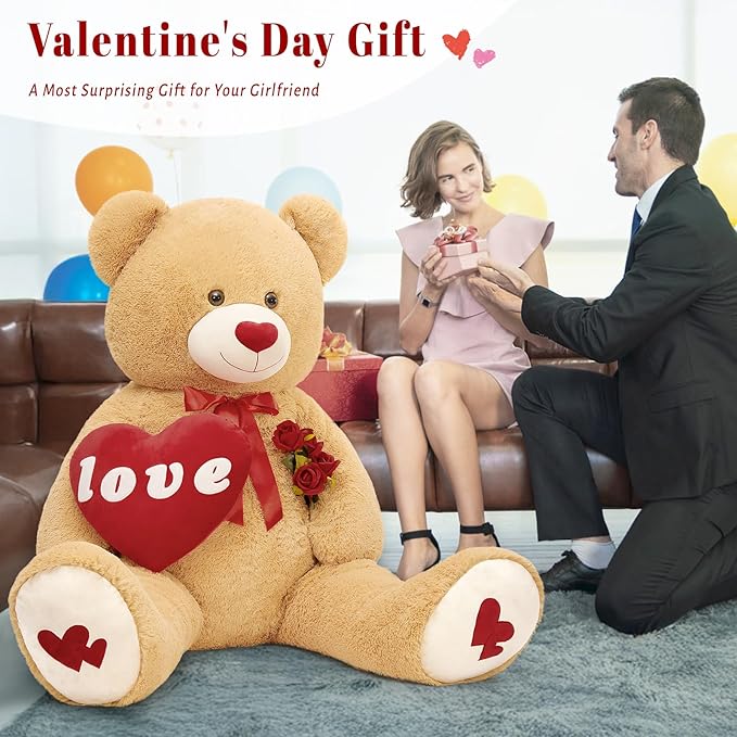 MorisMos Love Heart Giant Teddy Bear 5ft, I Love You Huge Bear Plush for Girlfriend, Jumbo 5 Foot Stuffed Animal Gifts for Boyfriend, Lover on Valentines, Anniversary, Birthday