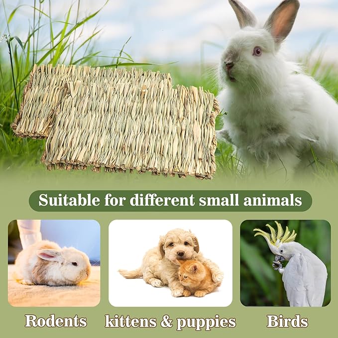 Sukh 2 PCS Rabbit Grass Mats - Natural Hay Woven Bunny Rabbit Bad Cage Mats Pet Bedding Cooling Sleeping Nesting & Toys for Hamster Bunny Chinchilla Guinea Pig Mouse Bird and Other Small Animal
