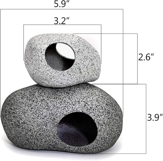 JIH Aquarium Decorations Rock, Ceramic Shelters - Shrimp Habitat, Breeding Tube, Hiding cave, Stackable Fish Tank Decor Cave for Hiding, Betta Fish (J603+J001)