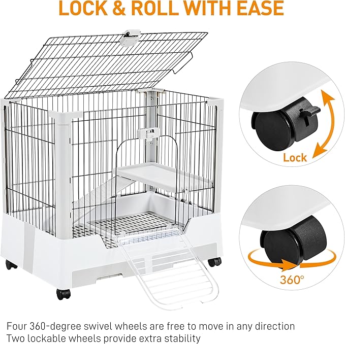Yaheetech 30'' Small Animal Cage 2-Level Open Top Rabbit Cage on Wheels with Pull-Out Tray for Guinea Pig, Ferret, Chinchilla, Kitten, Bunny Small Animal Hutch, 30'' W × 20'' D × 27'' H