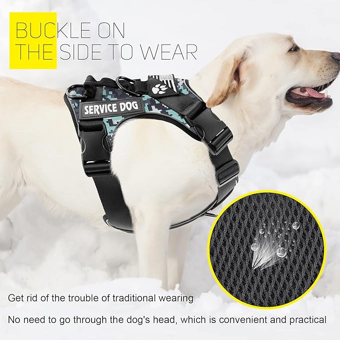 Demigreat Service Dog Harness, Reflective Dog Vest Harness with 5 PCS Patches, Adjustable Soft Oxford Pet Harness, Inner Layer Mesh, Easy to Control for Dogs