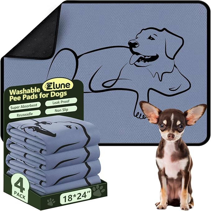 4 Pack Washable Pee Pads for Dogs 18"x24", Reusable Training Puppypads Absorbency Non-Slip & Leak-Proof for Pet Whelping Box Playpen Crate Sofa Bed Floors (Gray)
