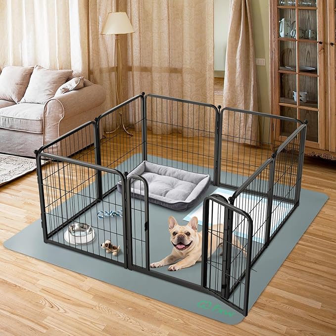 FXW Homeplus Unleashed Indoor Dog Playpen - Stress-Free and Safe Play, Heavy Duty 24 Inch 8 Panels with Floor Protector Mat for Puppy and Small Dogs, Black│Patented