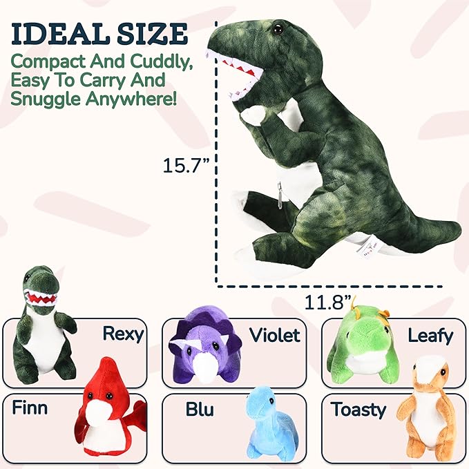 Dinosaur Stuffed Animal – Soft and Snuggly Dino Plush Toy Set – Includes 1 Large Dinosaur Plush with 6 Baby Dino Plushies – Super Soft, Skin-Friendly, and Non-Fade Cuddly Stuffed Animals