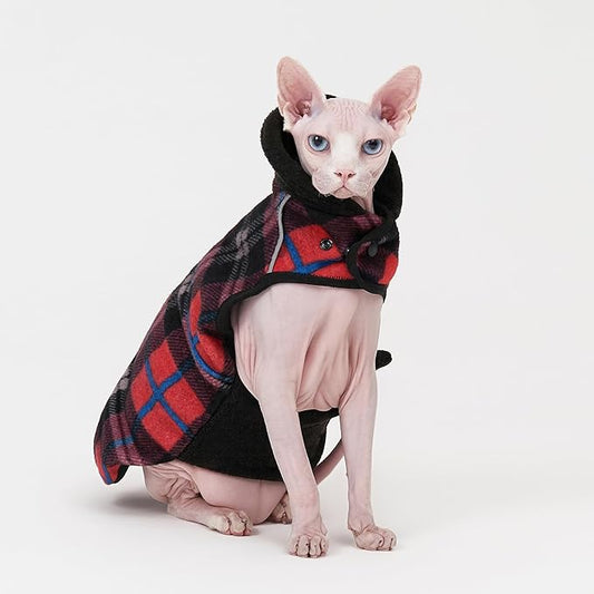 Sphynx Cat Windproof Turtleneck Jacket, Cat Puppy Warm Fleece Hoodie Fall and Winter,Easy to Wear Cat Coat with Velcro,Neck and Chest Adjustable Sweater (XS (1-2lbs)