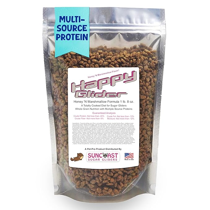Happy Glider Sugar Glider Food - Honey & Marshmallow | 1.5 lbs of Premium Food for Sugar Gliders and Small Animals - 2 Months Supply
