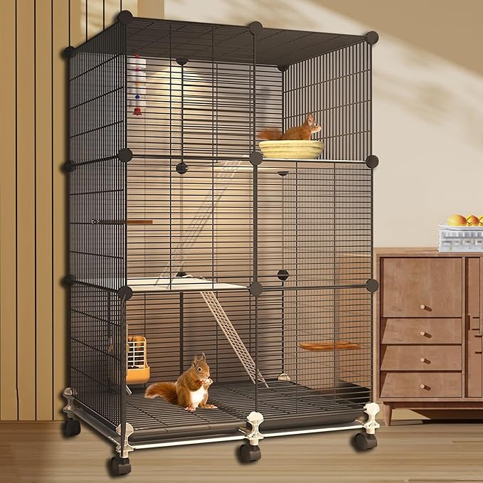 C&C GuineaPig Cages Indoor on Wheels, Multi-Tier Small Animal Playpens House with Removable Tray, DIY Metal Wire Enclosure with Ramp for GuineaPigs, Ferrets, Rabbitss, PetRat, Indoor Use (D)