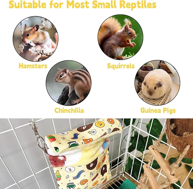 Sugar Gliders Sleeping Pouch Bag Hamster Cotton Hanging Flannel Warm Bed Hideout with Hooks Glove Small Pet Nest Bed for Squirrel Rat Hedgehog,Yellow