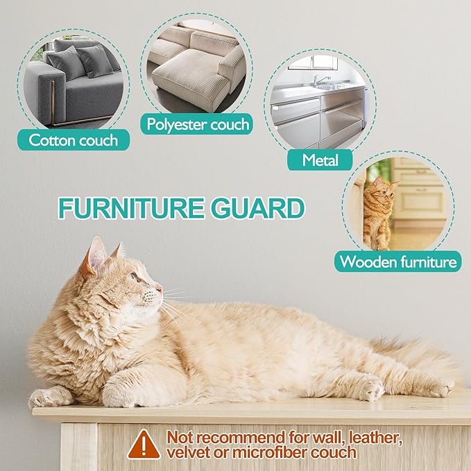 [Thicken Vinyl] Anti Cat Scratch Furniture Protector, Single-Sided Sticky Couch Protector for Cats, Flexible Couch Corner Guard Under Cats Claw, Cat Scratch Deterrent Tape-(160" x 12.4")