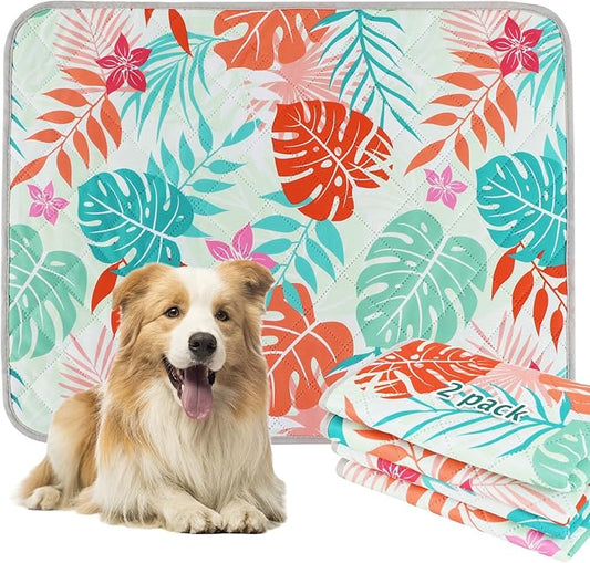 BVAGSS Washable Pee Pads for Dogs, 2 Pack Reusable Leakproof Puppy Wee Wee Pad, Non-Slip Waterproof Pet Training Pads, Super Absorbent Whelping Pads XH081 (Green Palm Leaves, 41X41 Inch (Pack of 2))