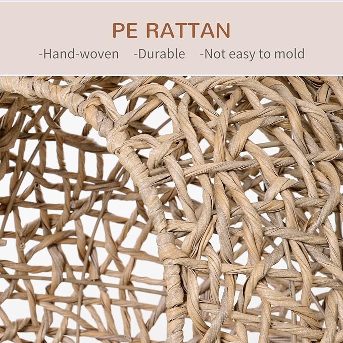 PawHut 20.5" Weaved Cat Bed, Elevated Hand-Woven Braided Banana Leaf Kitten House Condo with Cushion, Beige