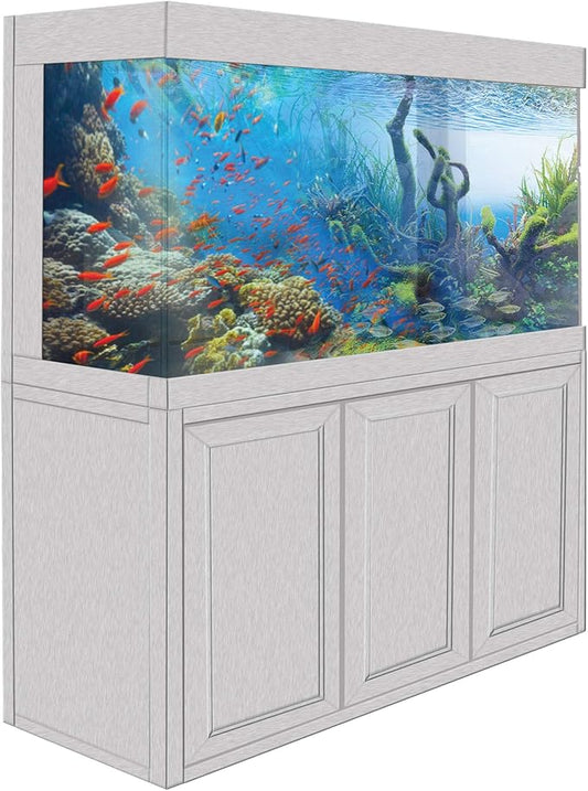 135 Gallon Aquarium Fish Tank with Upright Fishtank Stand Water Pump Freshwater Filter LED Bundle and Straight Corners Clear Glass - All White