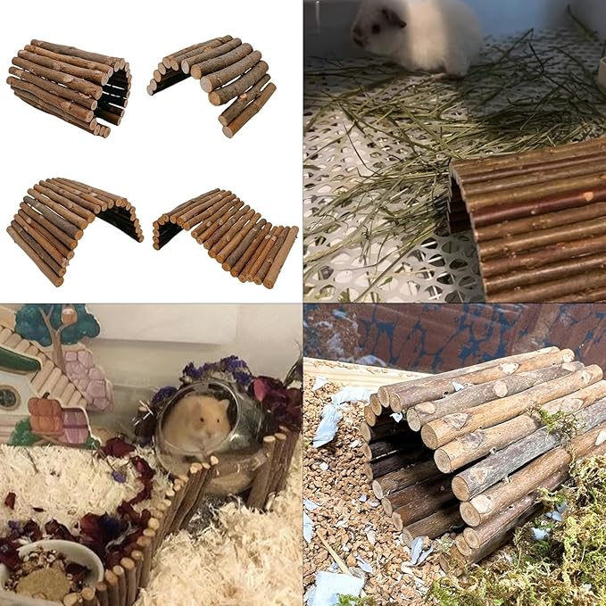 kathson 4PCS Hamster Wooden Bridge Toys,11.02" L x 6.09" W Large Climbing Toy,Rat Ladder,Small Animal Chew Toys,Wood Hideout Tunnel for Chinchillas Guinea Pig Gerbils Ferret Syrian Hamster Squirrel