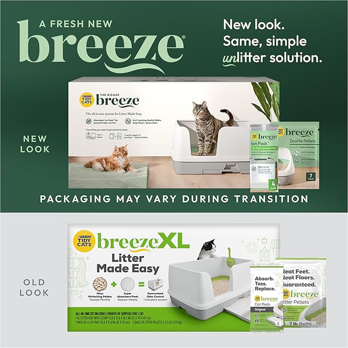 Purina Tidy Cats Non Clumping Litter System, Breeze XL All-in-One Odor Control & Easy Clean Multi Cat Box - 18 lb. Box