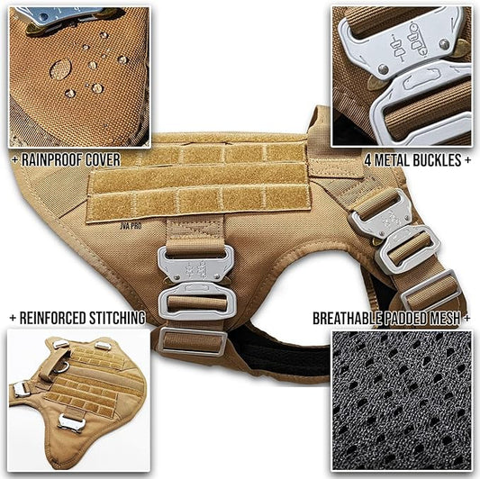 Pets ProMax Heavy Duty Tactical Dog Harness with All Metal Buckles | No-Pull K9 Vest with MOLLE System & Handle for Medium Dogs Vest | No Chock, Step-in Harness for Service Dog. Brown (M)