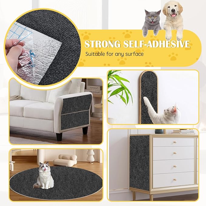 Self-Adhesive Cat Scratch Mat Trimmable Cat Scratching Post Carpet 79in Durable Carpet Mat Pad Replacement for Cat Tree Shelves Post Couch, Furniture, Walls & Doors DIY Cat Climbing Mat(Dark Gray)