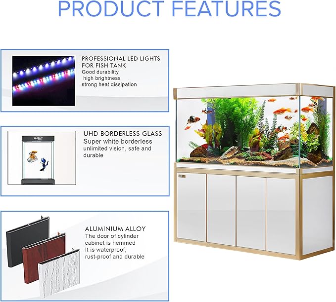 250 Gallon Aquarium Tempered Ultra-Clear Glass with Complete Setup in White with Gold Trims