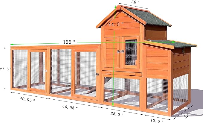 122" Large Chicken Coop with Nest Box and Removable Tray, Hen House for 2-6 Chickens, Outdoor Weatherproof Small Animal Cages