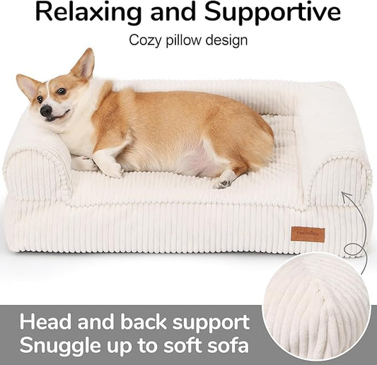 FUKUMARU Cute Dog Bed, Fluffy Pet Bed with TPU Layer Keeping Lining Dry, Dog Couch Medium Size Dogs Easy to Care, Warm Cat Bed with Removable Zipper Cover, 36inch, Large, Cream