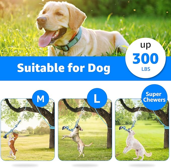 LOOBANI Spring Pole Toy for Pitbull: Tether Tug of War Toys for Small Large Aggressive Chewers Dogs to Exercise & Muscle Building & Bite Training,Outdoor Heavy Duty Bungee Solo Tree Tugger Hanging Toy