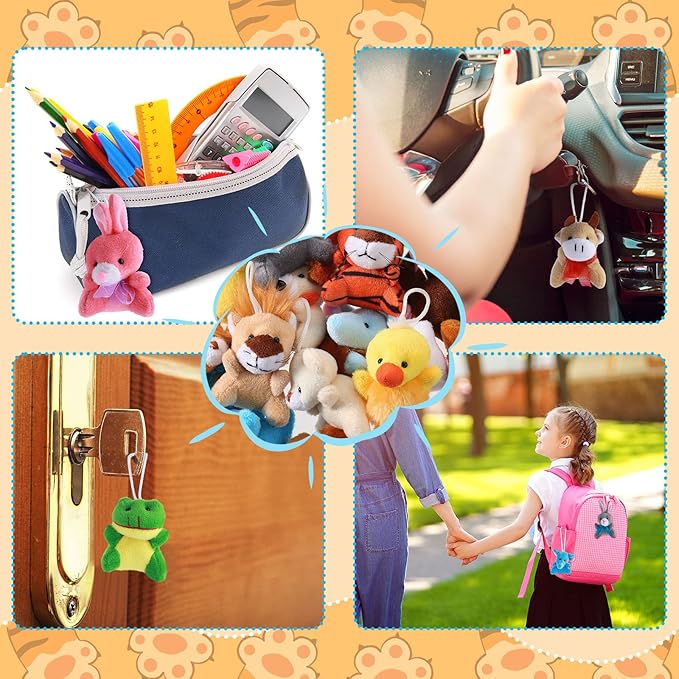 Skylety 60 Pack Mini Plush Animals Bulk Mini Stuffed Animals Plush Toy Small Stuffed Keychain Cute Assortment for Carnival Prizes, Party Favor, Kindergarten Goodie Bag Fillers