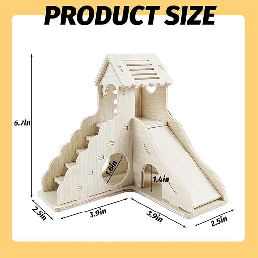 Hamster House - Double-Decker Hut With Slide, Cage Accessories, Small Animal Habitat Decor
