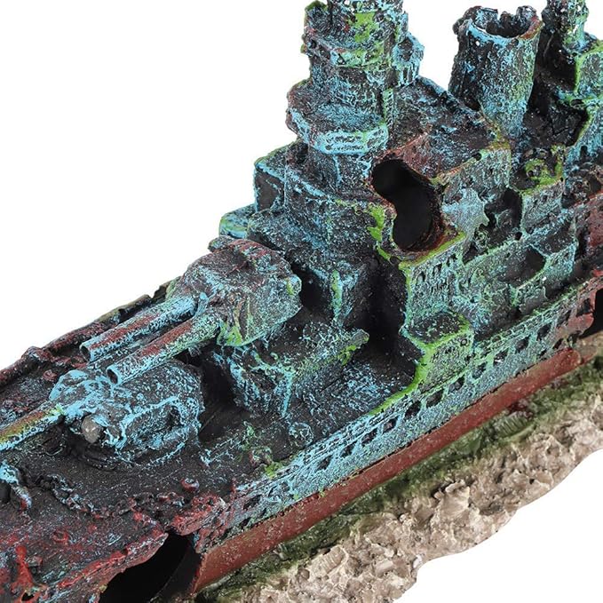 Fish Tank Wreck Boat Decoration, Shipwreck Ship Aquarium Decor, Fish Tank Decorations, Resin Wreck Boat Sunk Battleship War Ship Fish Tank Aquarium Ornament Cave Decoration