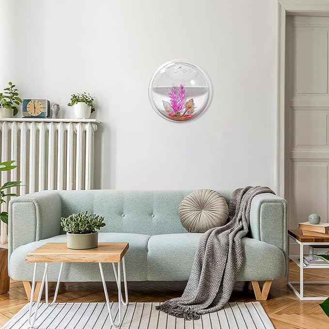 Mipcase Transparent Creative Wall Mounted Acrylic Fish Bowl Hanging Aquarium for Home Decor Ideal for Fish Aquatic Plants Stylish Wall Tank Decoration