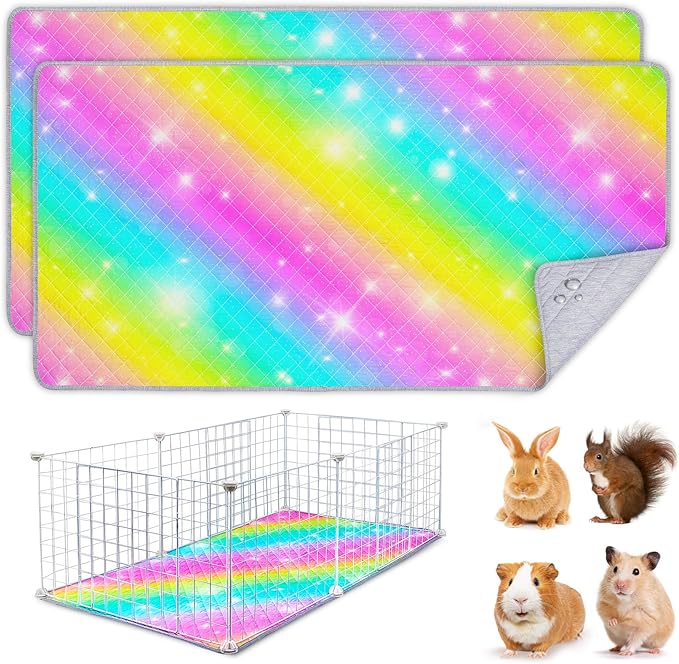 2 Pack Guinea Pig Bedding, Washable Guinea Pig Cage Liner Reusable Guinea Pig Mat Waterproof Guinea Pig Bedding for Cage, Super Absorbant Guinea Pig Pee Pads for Small Animals Hamster Rabbit Squirrel