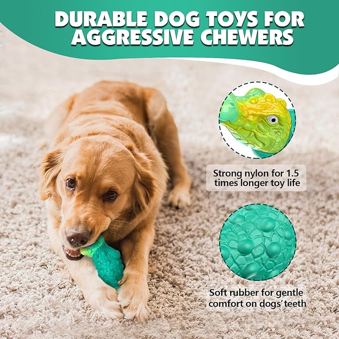 Dog Toys for Aggressive Chewers - Indestructible Dog Toy Squeaky Chew Toys to Keep Them Busy for Large and Medium Breeds, Bacon Flavor (Yellow Green)