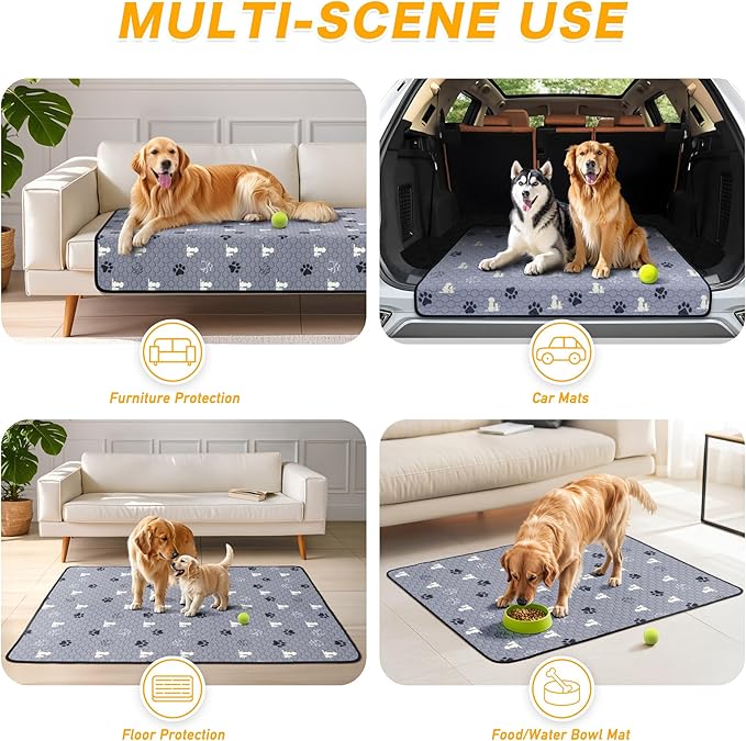 Washable Pee Pads for Dogs, 2 Pack Reusable Puppy Pads, Waterproof Pet Pee Pads for Dog Potty Training, Extra Large Dog Pee Pads for Crate, Playpen, and Whelping, Durable and Absorbent, Grey 32"x52"