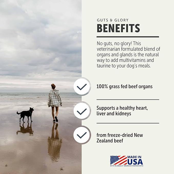 Guts & Glory - Freeze Dried Organs for Dogs - with 100% Grass-Fed New Zealand Beef - Rich in Minerals - Veterinarian Formulated - 30 Large Dog Servings