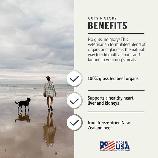 Guts & Glory - Freeze Dried Organs for Dogs - with 100% Grass-Fed New Zealand Beef - Rich in Minerals - Veterinarian Formulated - 30 Large Dog Servings