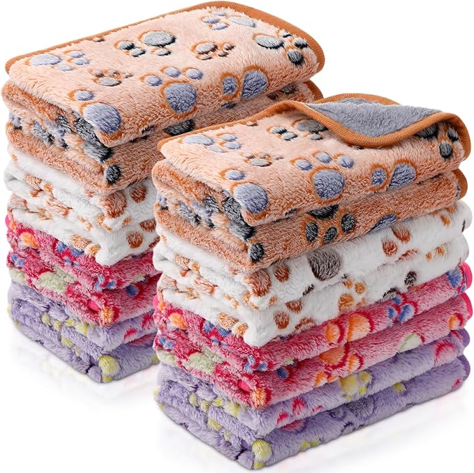 Tudomro 8 Pcs Guinea Pig Bedding Cage Liners Bulk Blankets Small Animal Flannel Throw Bedding Waterproof Absorbent Reusable Pet Pee Sleep Mat Pad Cover for Hamster Ferret(Paw,14 x 28 Inch)
