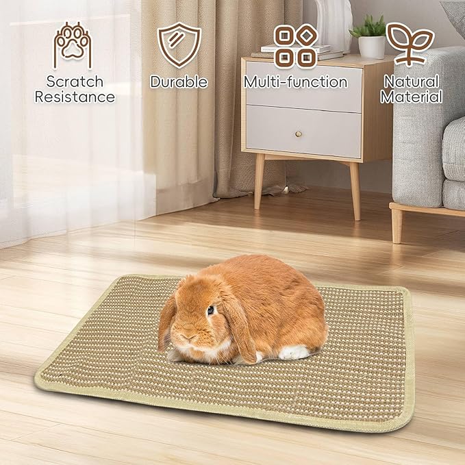 Hamiledyi 2 Packs Rabbit Scratching Pads Natural Sisal Scratcher Mats Sturdy Grinding Claw Pads Rabbit Cage Accessories for Guinea Pig Cat Bunny Chinchilla Protect Furniture (19.69"x11.81")