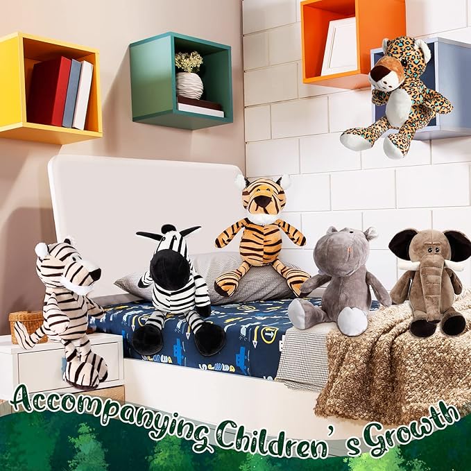 HyDren 20 Pcs Safari Stuffed Animals 11.8'' Plush Jungle Wild Animals Cute Elephant Giraffe Lion Tiger Monkey Stuff Animals Soft Plush Animals in Bulk Stuffed Animals Toy for Toddler Baby Jungle Party