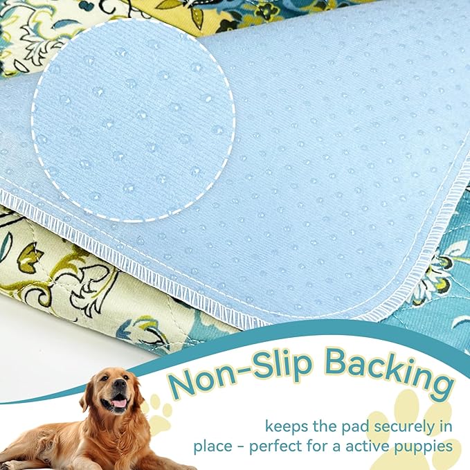 Washable Pee Pads for Dogs, 18'' x 24'' Reusable Puppy Pads 2 Pack Waterproof Non-Slip with Fast Absorbent, for Training Travel Whelping Housebreaking Incontinence Crate